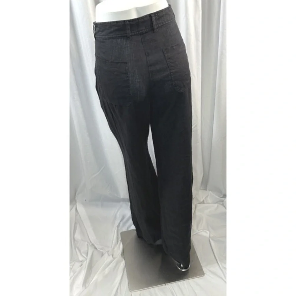 Zara Black Linen Blend High Waisted Wide Leg Trousers XL Resortwear Chic‎  82-03